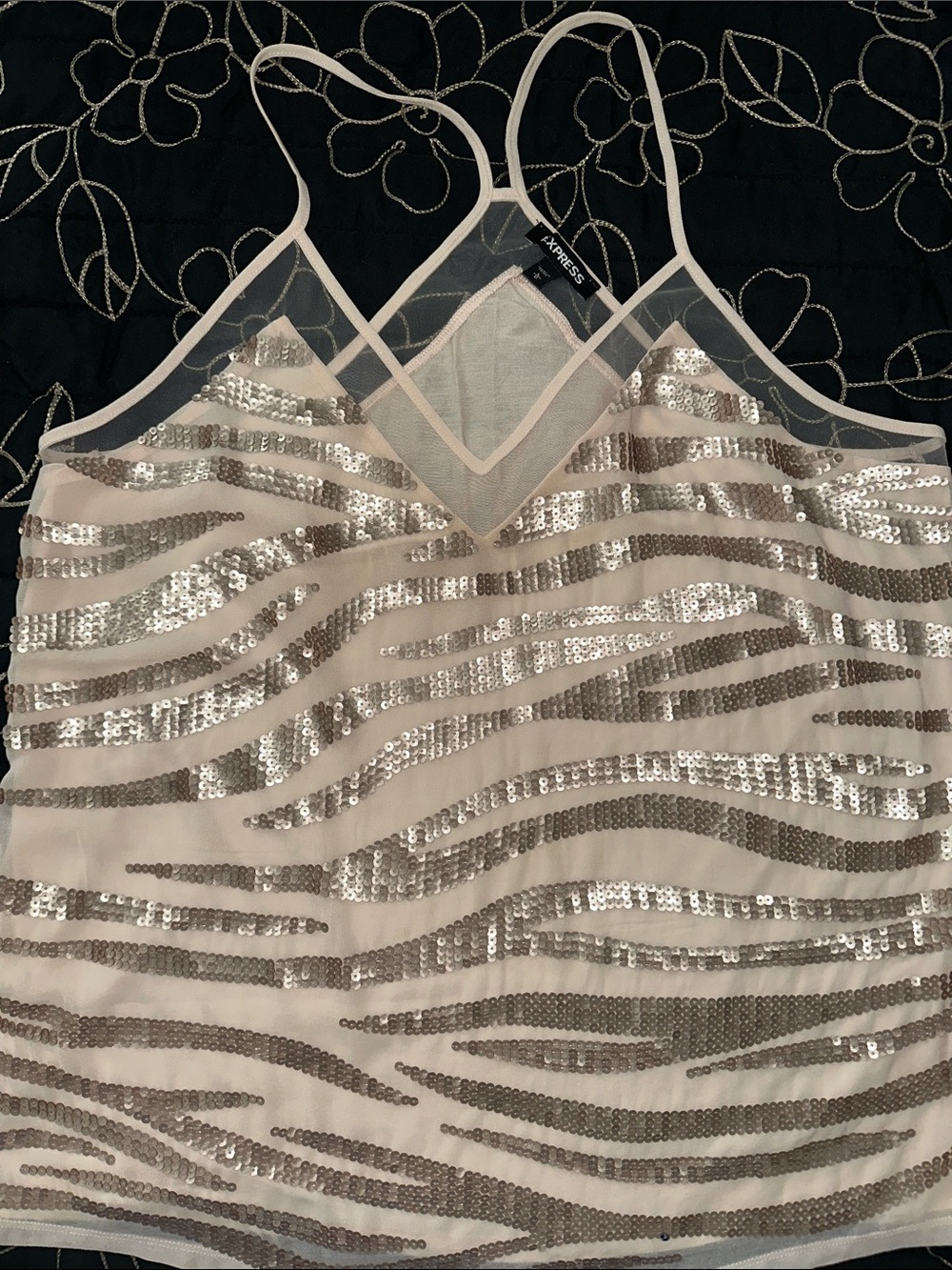 Express Sequin Striped Cami in Champagne and Silver